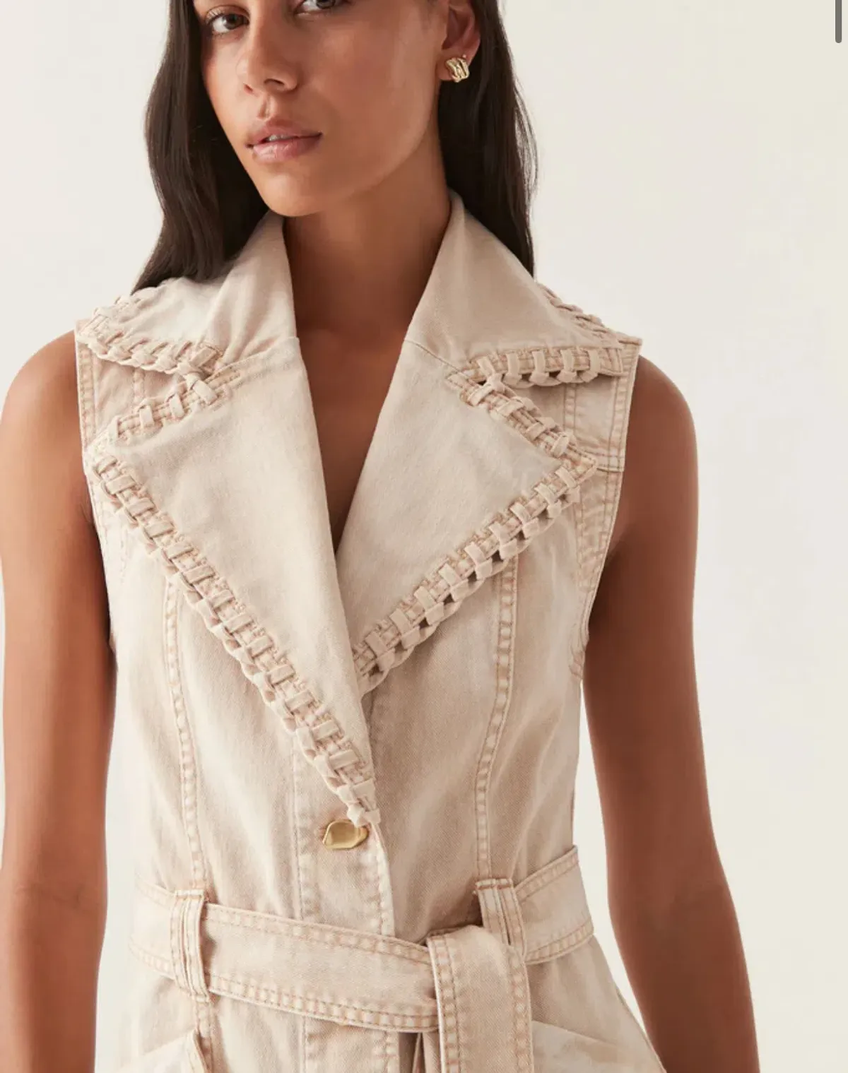 Aje Lorah Denim Midi Dress Sand Size 10 - Image 4