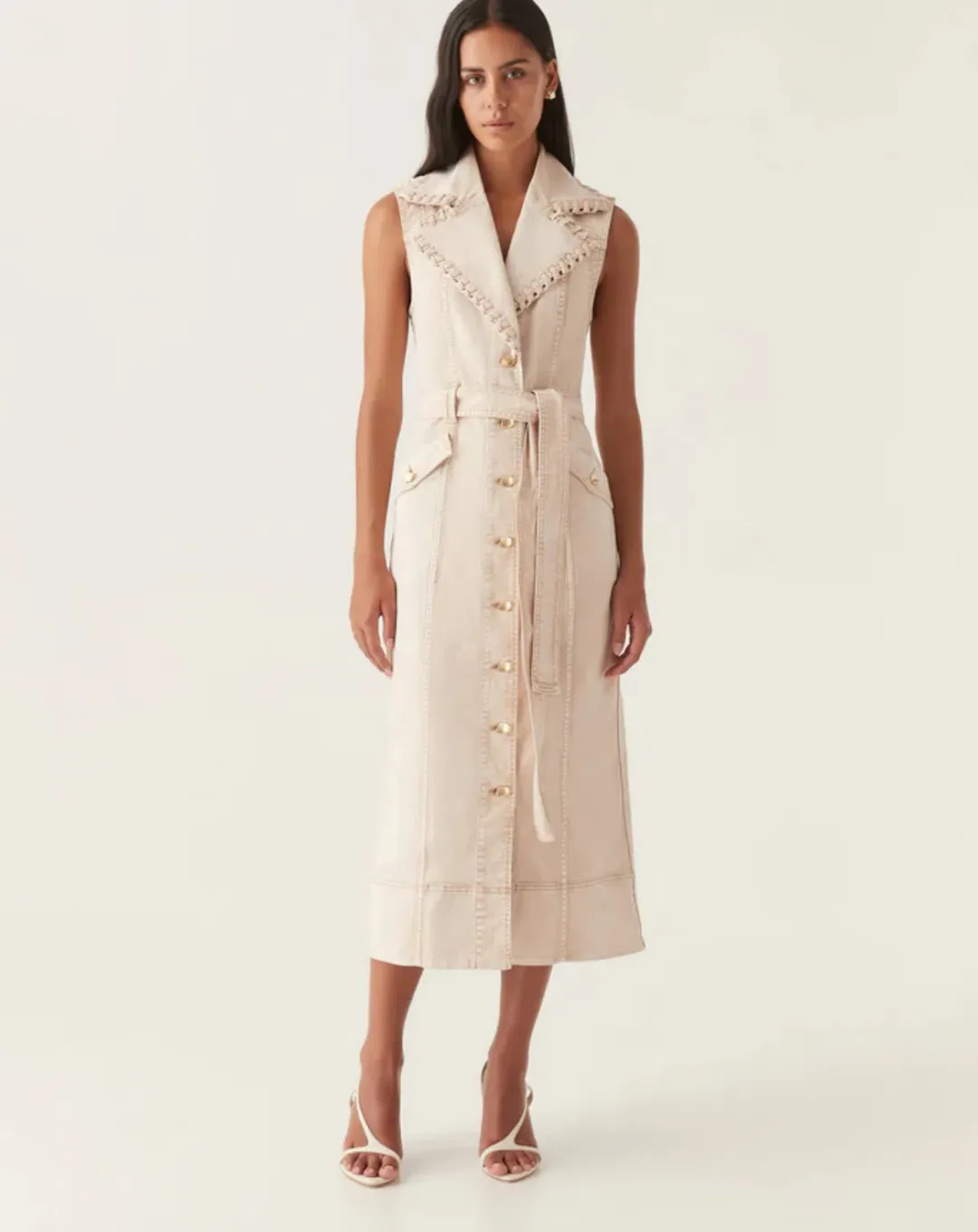 Aje Lorah Denim Midi Dress Sand Size 10 for rent on The Volte - main image