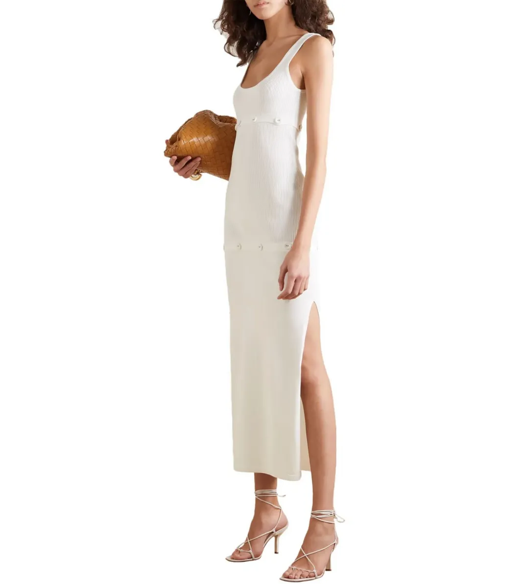 Christopher Esber Button-detail Ribbed Knit Dress White Size 10 for rent on The Volte - main image