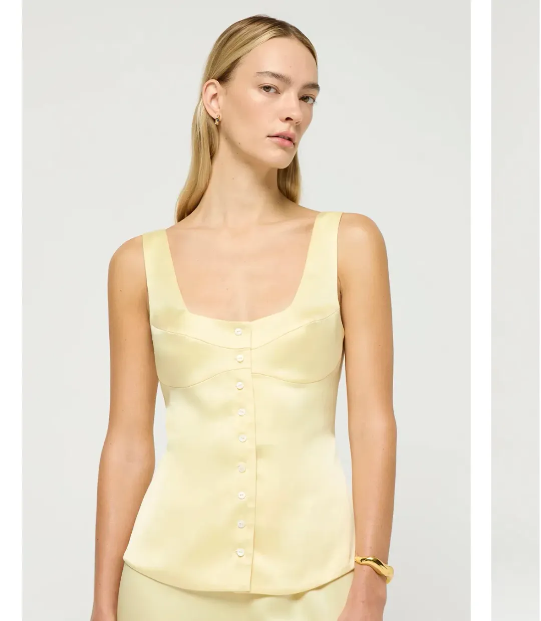 Maison Essentiele Button Down Vest and Straight Leg Pant Set Pale Yellow XS/Au 6 for rent on The Volte - main image