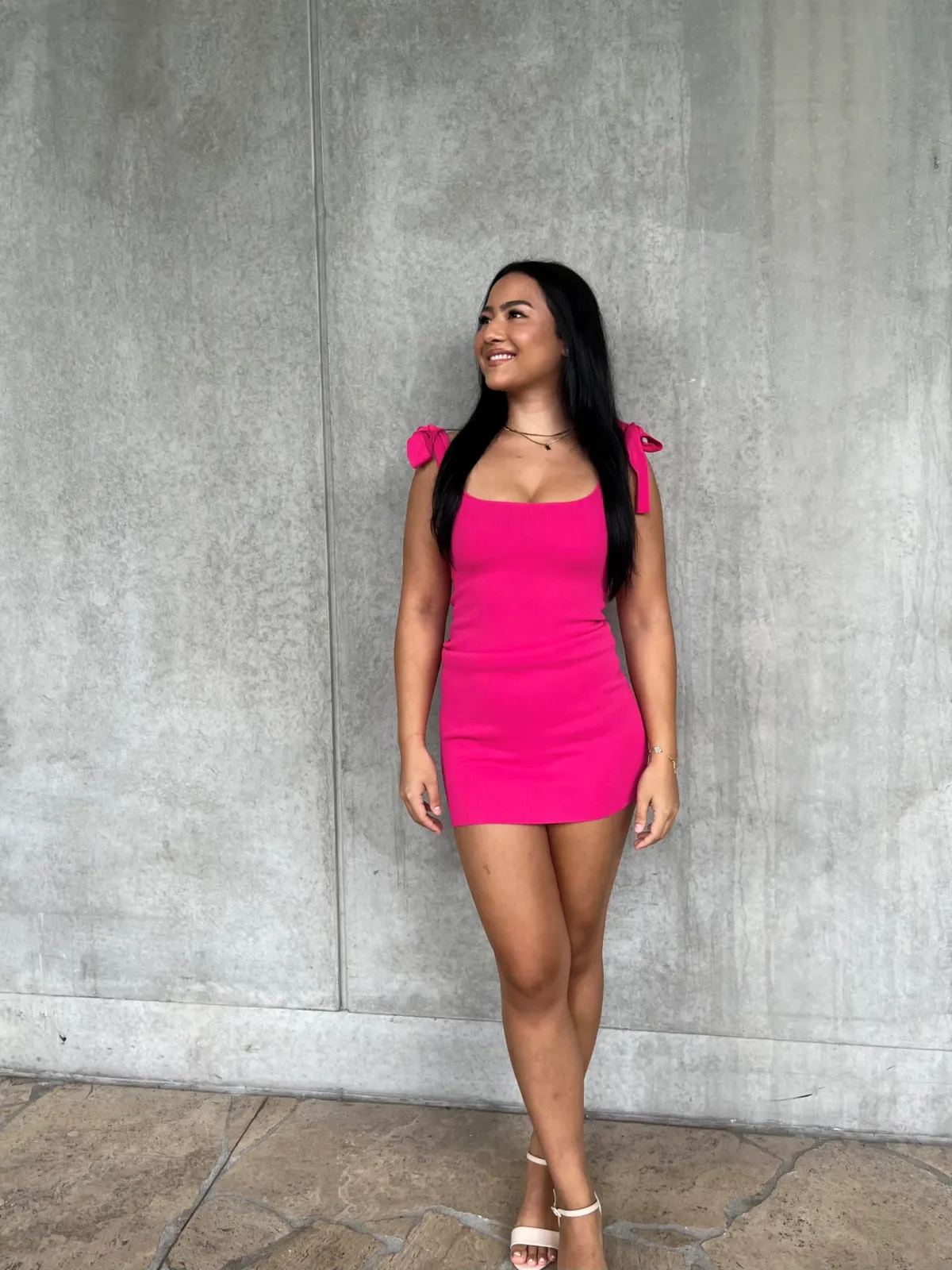 By Johnny Tie up Knit Mini Dress Hot Pink Size S / AU 8 - Image 2