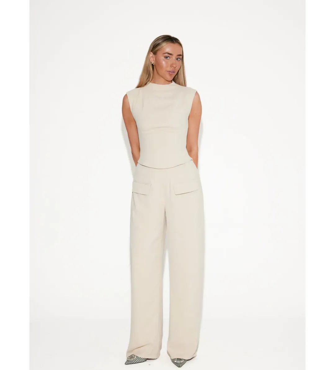 Odd Muse The Ultimate Muse Sleeveless Top andMuse Wide Leg Trousers Oat Size 6 for rent on The Volte - main image