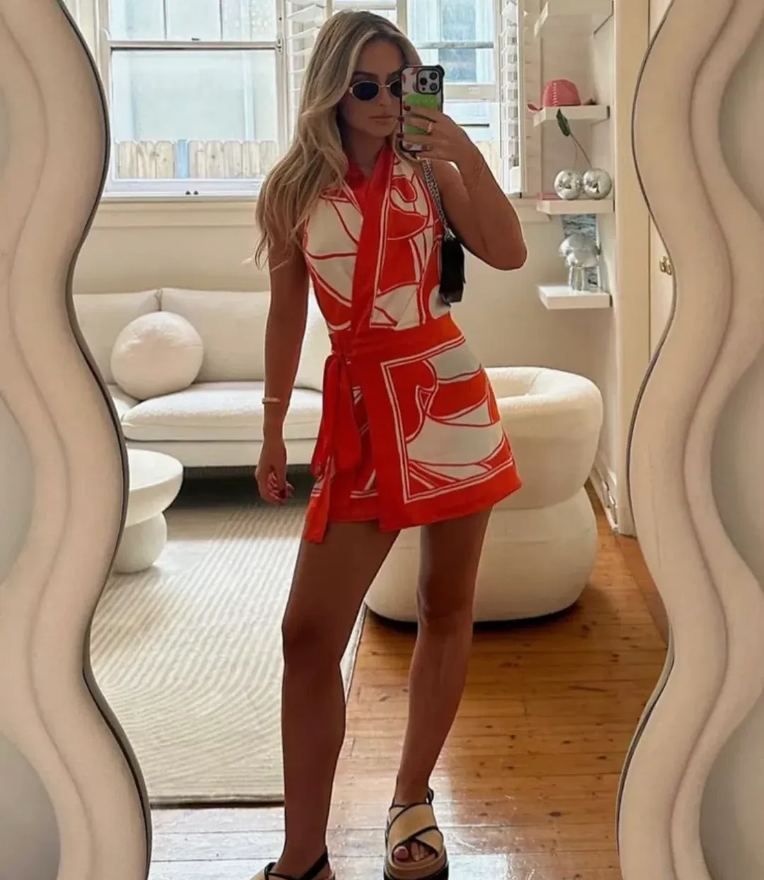 Sir the Label Ramona Wrap Halter Mini Dress Orange Print Size 0/ AU 6 for rent on The Volte - main image