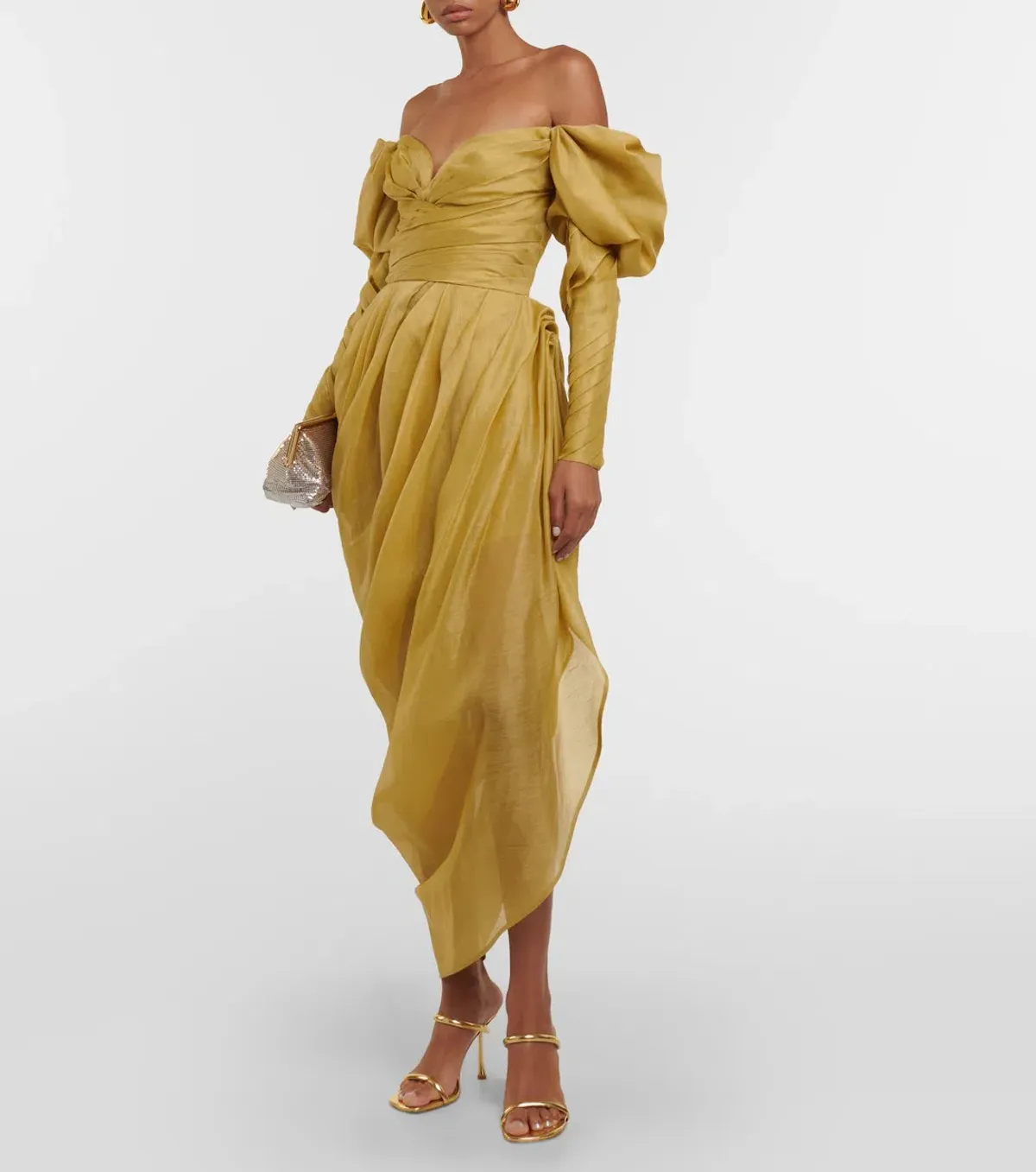 Zimmermann Sensory Drape Linen-Blend Midi Dress Green Size 10 for rent on The Volte - main image