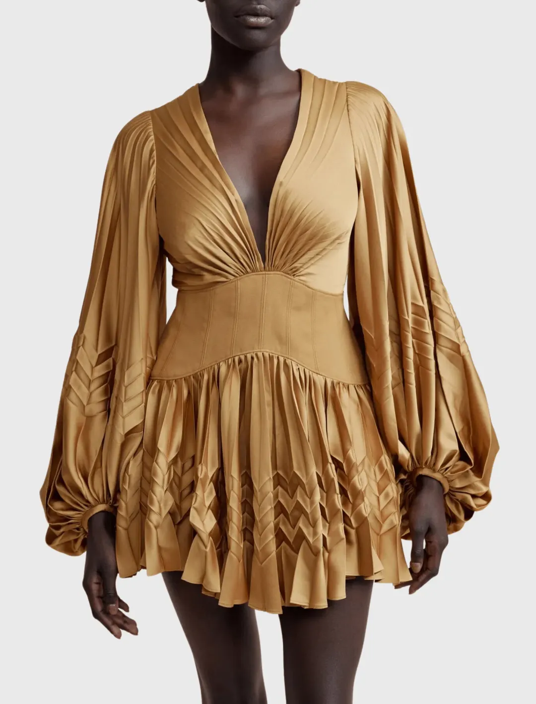 Acler Marion Flutter Sleeve Mini Dress in Caramel Size 8 for rent on The Volte - main image