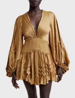 Acler Marion Flutter Sleeve Mini Dress in Caramel Size 8 for rent on The Volte - image 2