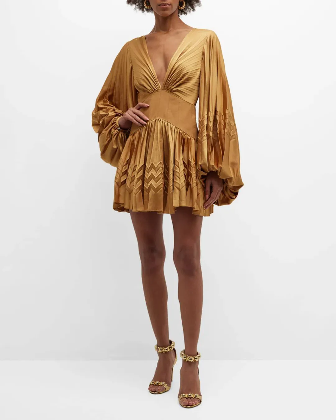 Acler Marion Flutter Sleeve Mini Dress in Caramel Size 8 for rent on The Volte - main image