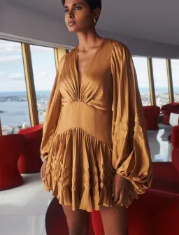 Acler Marion Flutter Sleeve Mini Dress in Caramel Size 8 for rent on The Volte - image 4