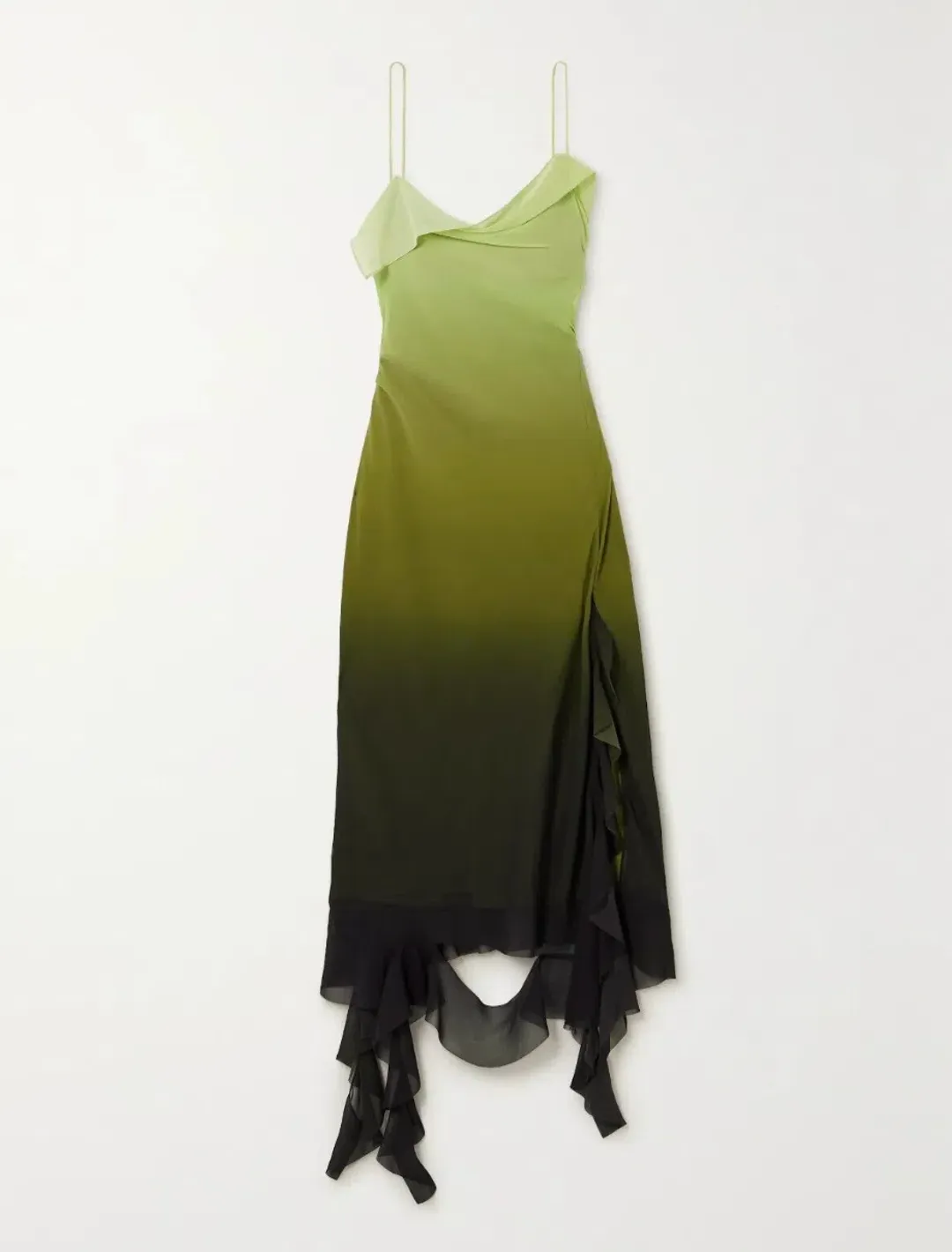 Acne Studios Asymmetric Ruffled Ombré Chiffon Midi Dress Green Size 10 for rent on The Volte - main image