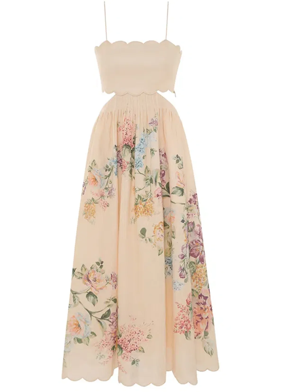 Zimmermann Halliday Scallop Midi Dress Cream Watercolour Floral Size 0 / AU 8 - Image 4