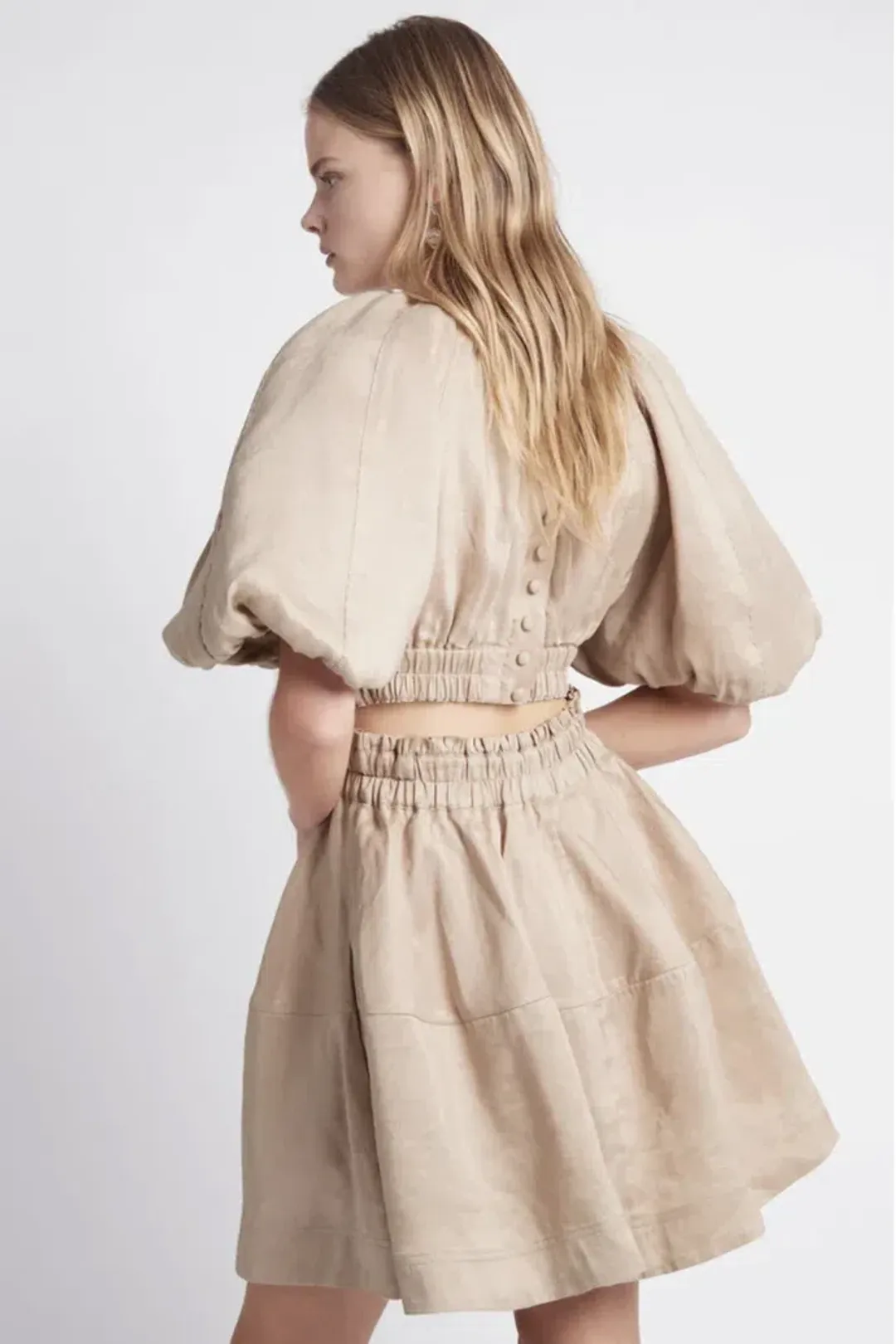 Aje Solitude Cutout Mini Dress Beige Size 10 for rent on The Volte - main image