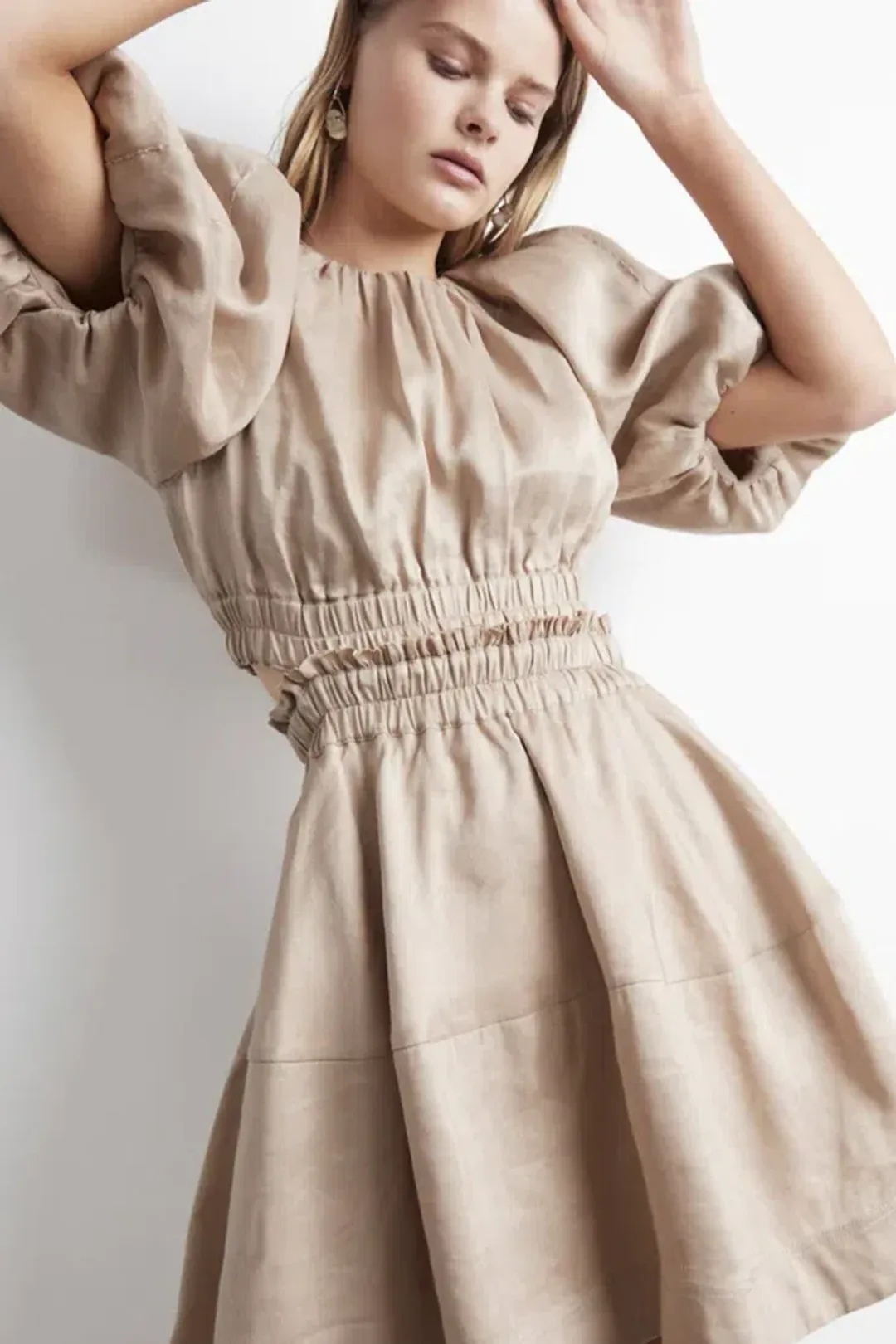 Aje Solitude Cutout Mini Dress Beige Size 10 for rent on The Volte - main image