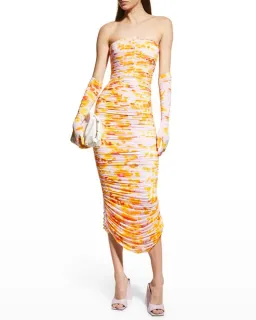 Alex Perry Parton Ruched Strapless Midi Dress with Gloves Multi Size 6AU for rent on The Volte - image 1