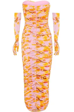 Alex Perry Parton Ruched Strapless Midi Dress with Gloves Multi Size 6AU for rent on The Volte - image 5