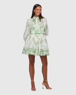 Leo Lin Cassandra Belted Mini Dress Harmony Print in Celadon Size AU 10 for rent on The Volte - image 1