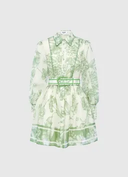 Leo Lin Cassandra Belted Mini Dress Harmony Print in Celadon Size AU 10 for rent on The Volte - image 2