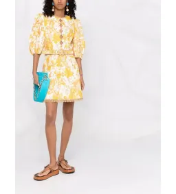 Zimmermann The Postcard Mini Dress in Swirl Floral Yellow Size 0P/Au 6 for rent on The Volte - image 1