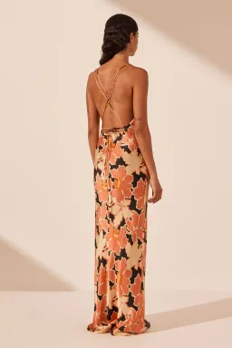 Shona Joy Rosa Silk Plunged Double Strap Maxi Dress Coral Pink Multi Size 10 for rent on The Volte - image 3