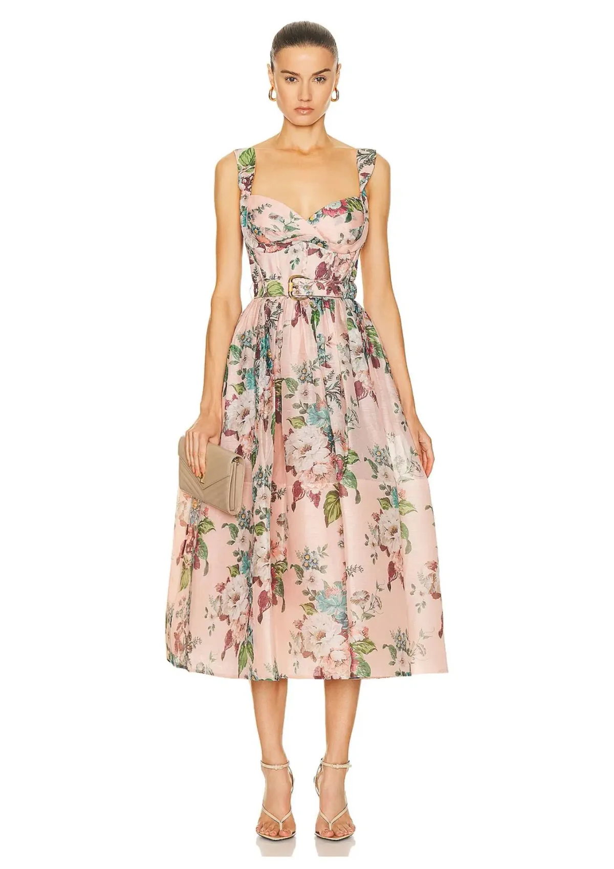 Zimmermann Matchmaker Midi Dress Pink Barkcloth Floral Print Size 2 / AU 12 - Image 1