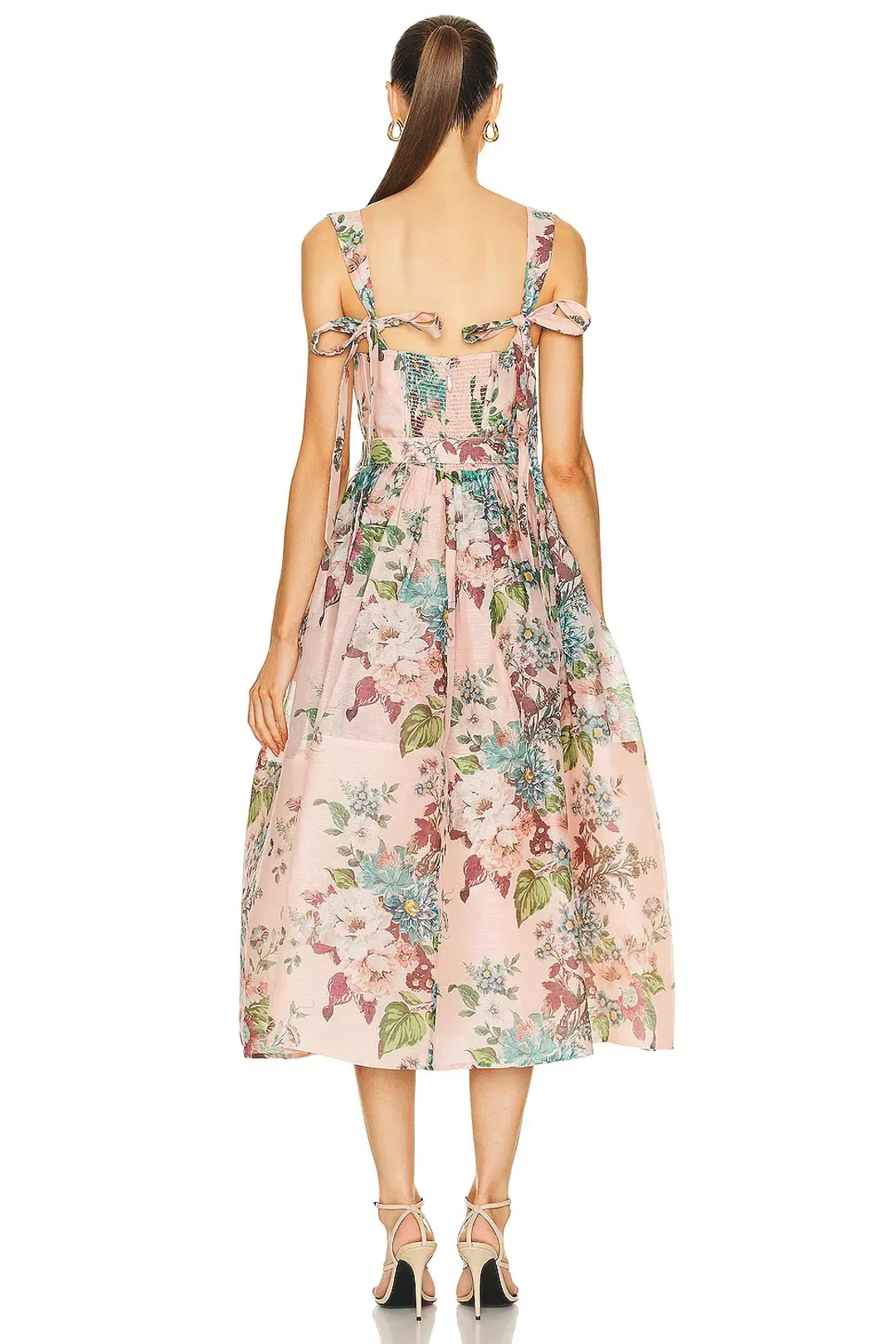Zimmermann Matchmaker Midi Dress Pink Barkcloth Floral Print Size 2 / AU 12 for rent on The Volte - main image