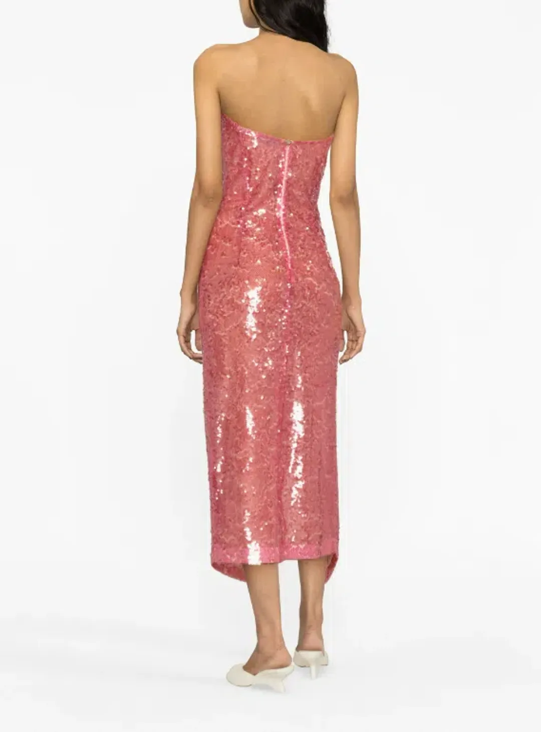 The Attico Bustier Midi Dress Pink Sequinned Size XL / AU 14 for rent on The Volte - main image