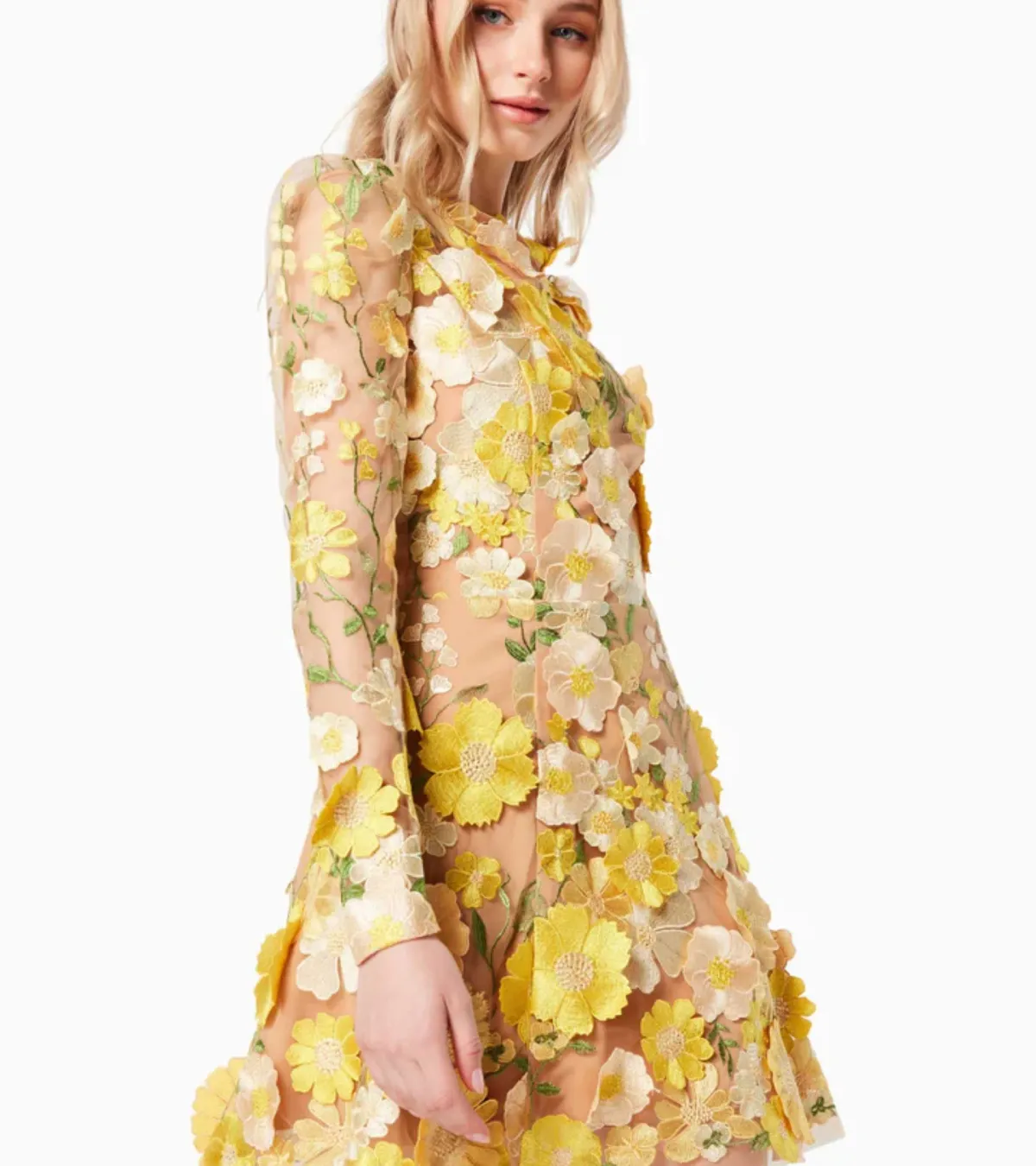Elliatt Goldenvoice 3D Floral Mini Dress in Yellow Size 10 - Image 4