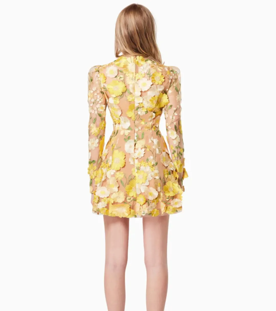 Elliatt Goldenvoice 3D Floral Mini Dress in Yellow Size 10 for rent on The Volte - main image