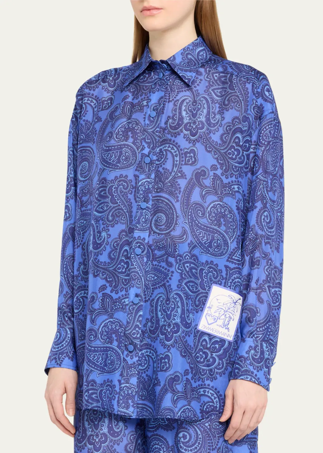 Zimmermann Ottie Relaxed Shirt Size 0P/ AU 6 and Pant Size 1/ AU 10 Set Blue Paisley for rent on The Volte - main image