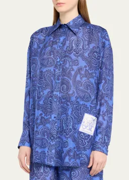 Zimmermann Ottie Relaxed Shirt Size 0P/ AU 6 and Pant Size 1/ AU 10 Set Blue Paisley for rent on The Volte - image 2