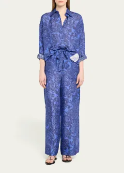 Zimmermann Ottie Relaxed Shirt Size 0P/ AU 6 and Pant Size 1/ AU 10 Set Blue Paisley for rent on The Volte - image 1