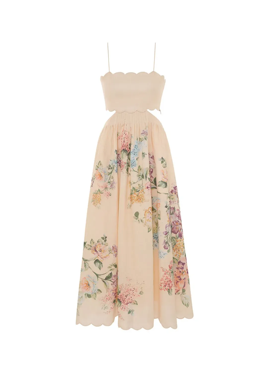 Zimmermann Halliday Scallop Midi Dress Cream Watercolour Floral Size 1 / AU 10 for rent on The Volte - main image