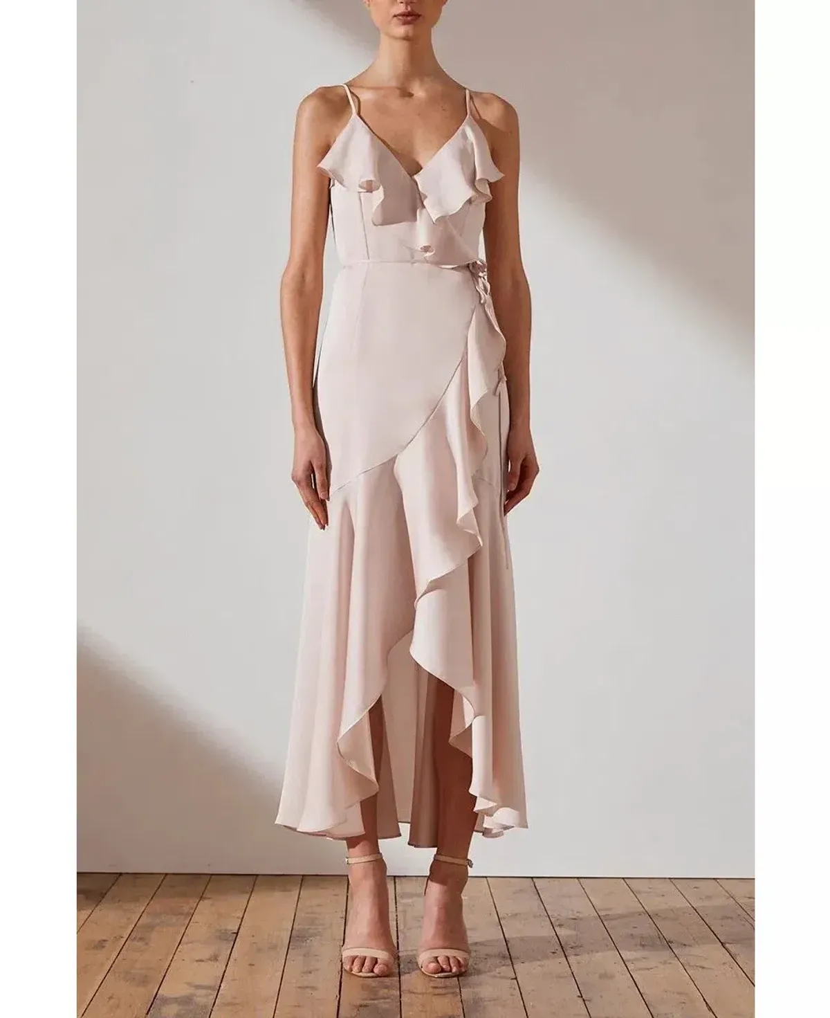 Shona Joy Bias Frill Wrap Dress in Porcelain Size 12 for rent on The Volte - main image