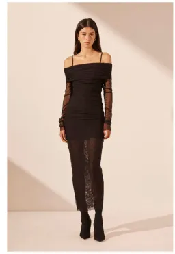 Shona Joy Mira Long Sleeve Off Shoulder Midi Dress Black Size 12 for rent on The Volte - image 1