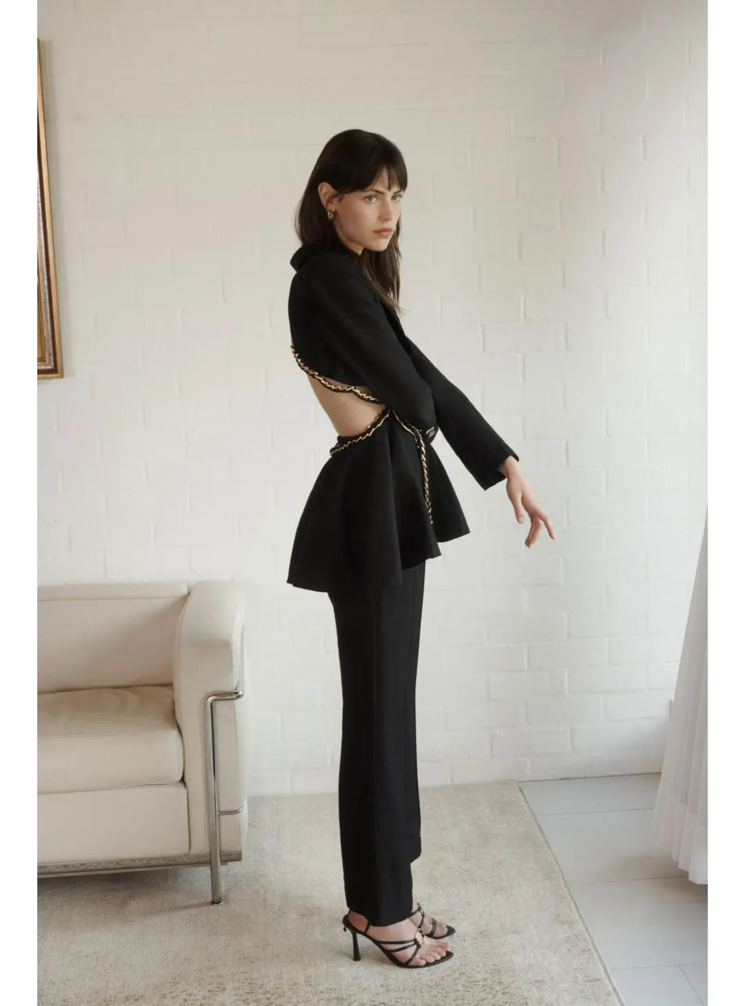 Aje Opal Backless Chainlink Jacket Black Size AU 10 for rent on The Volte - main image