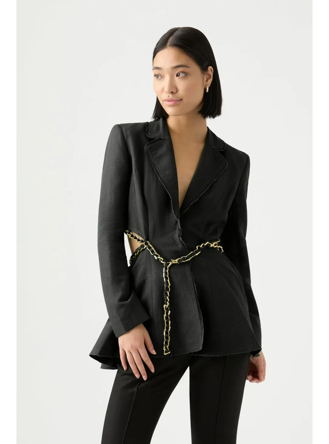 Aje Opal Backless Chainlink Jacket Black Size AU 10 for rent on The Volte - main image