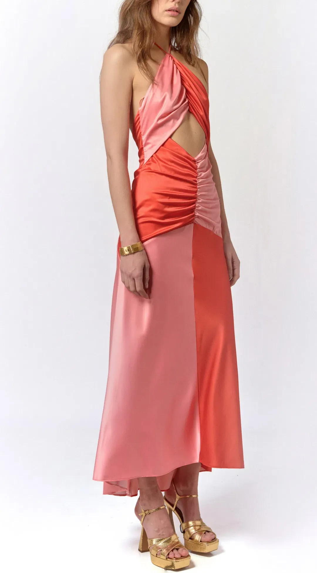 De La Vali Freya Halter Maxi Dress Pink/Red Size 8 for rent on The Volte - main image