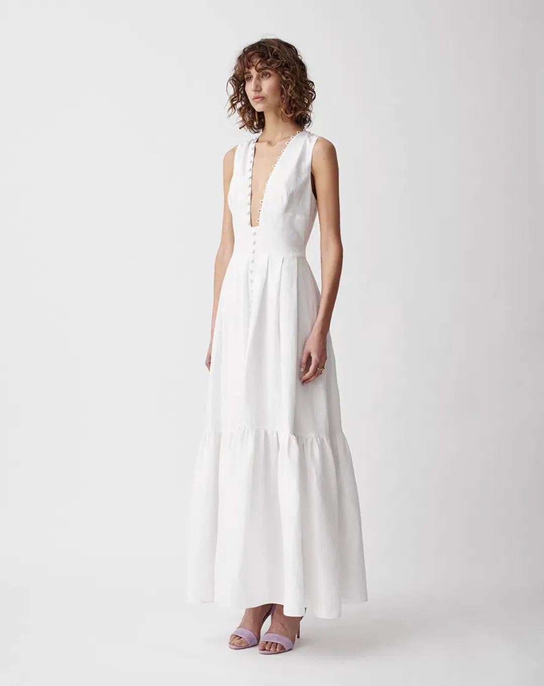 Joslin Marion Linen Maxi Sleeveless Dress White Size 8 for rent on The Volte - main image