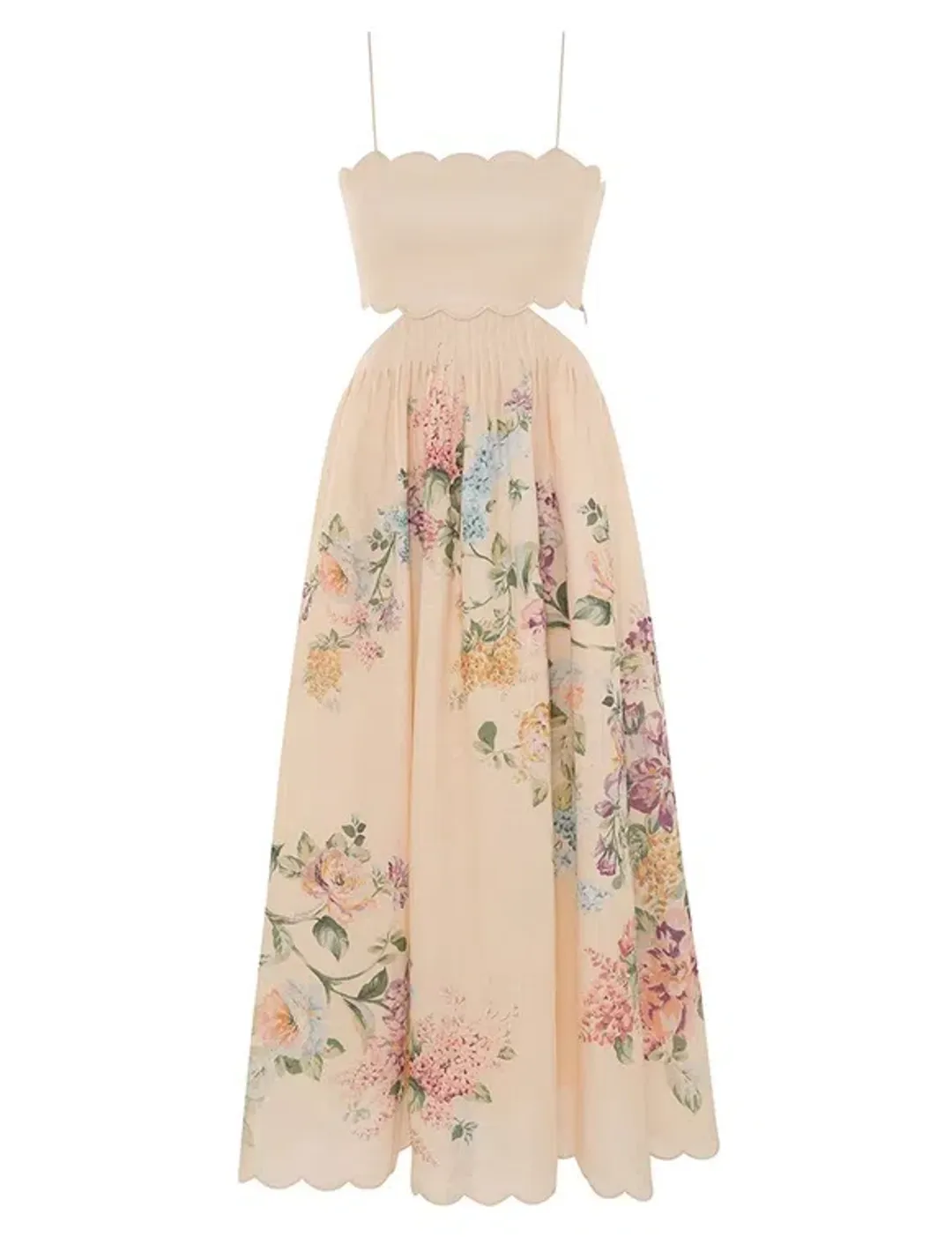 Zimmermann Halliday Scallop Midi in Cream Watercolour Floral Size 2 / AU 12 for rent on The Volte - main image