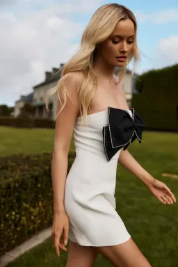 Bianca & Bridgett Rebecca Bow Mini Dress White Size AU 8 for rent on The Volte - image 3