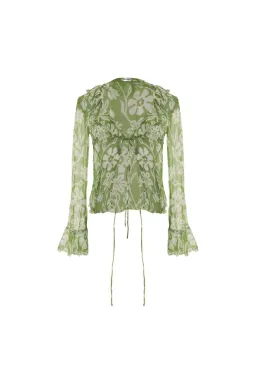 Ranaco Atelier Front Tie Blouse Moss Green One Size for rent on The Volte - image 4