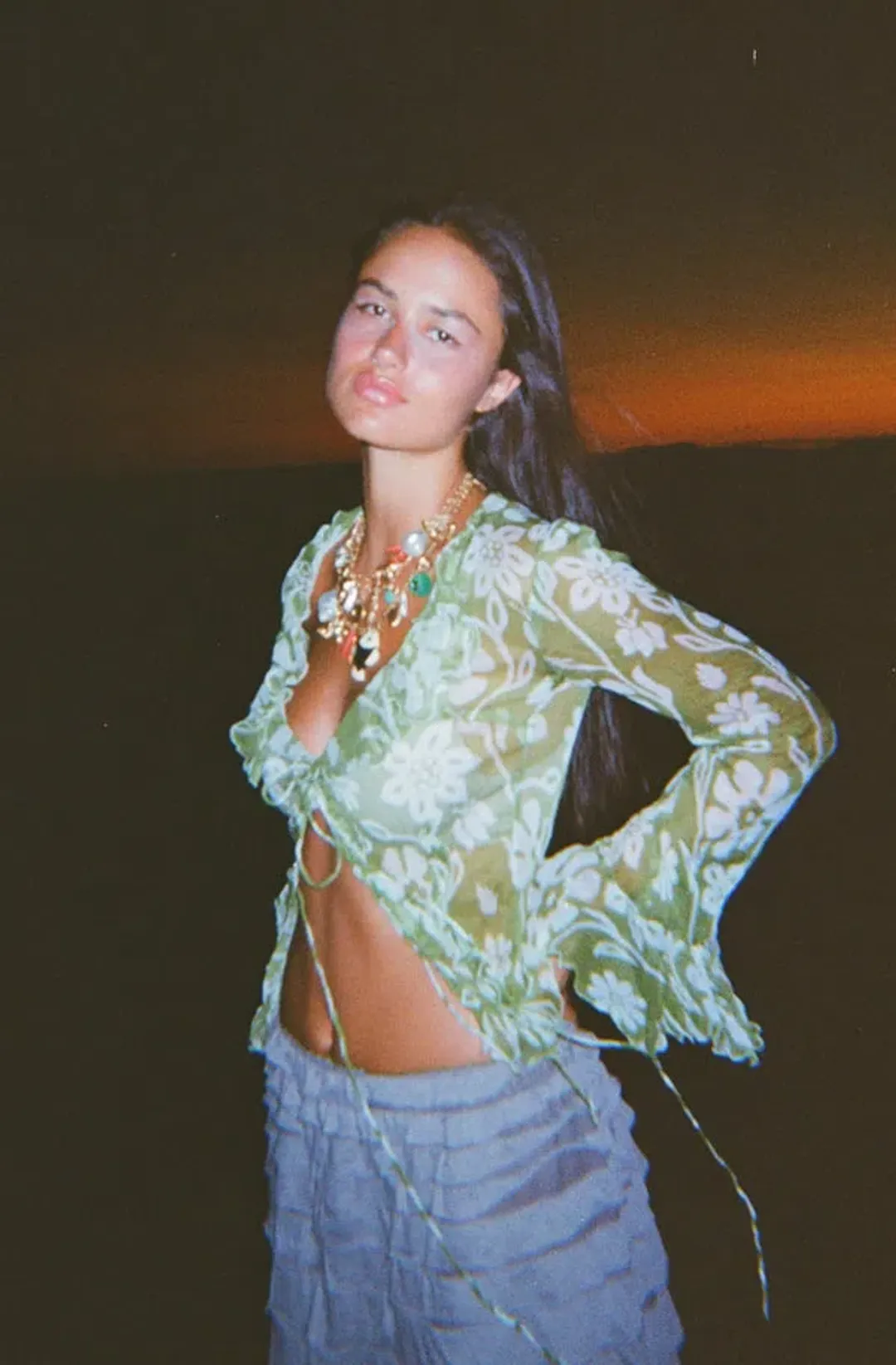 Ranaco Atelier Front Tie Blouse Moss Green One Size for rent on The Volte - main image