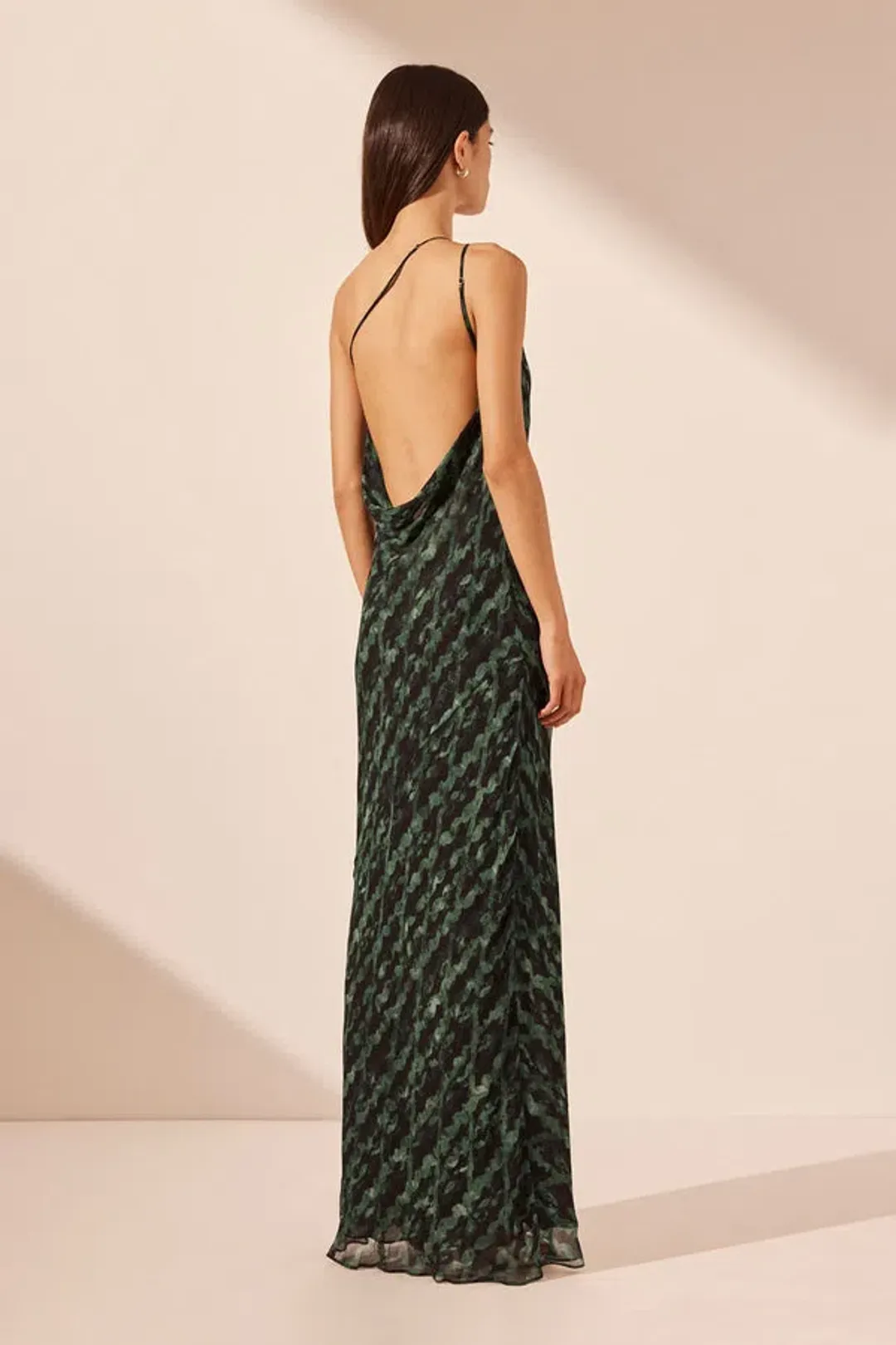 Shona Joy Remi One Shoulder Cowl Back Maxi Dress Remi Print Size 10 for rent on The Volte - main image