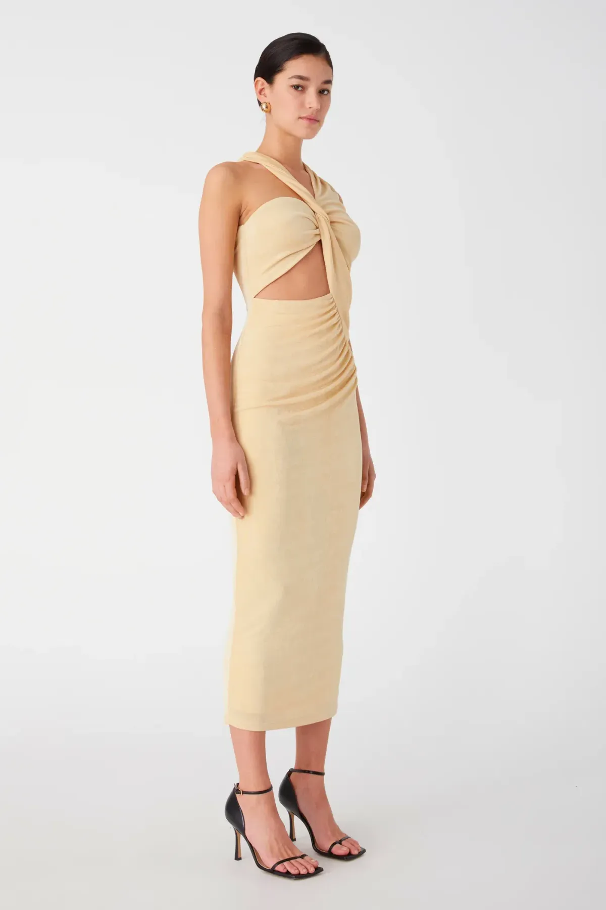 Misha Graciela Slinky Jersey Midi Dress in Lemon Drop Size 8 - Image 2