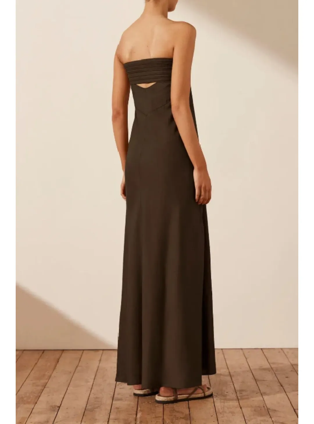 Shona Joy Corded Strapless Maxi Dress Brown Size AU 8 for rent on The Volte - main image