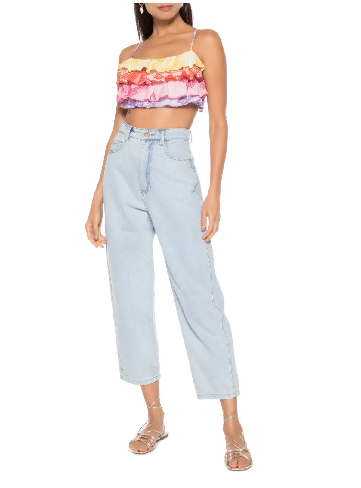 Farm Rio Flower Color Top Crop Top And Flower Colored Skirt Set Print Size S / AU 8 - Image 1