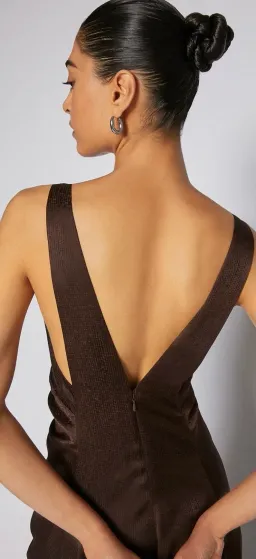 Scanlan Theodore Silk Jacquard Gown Chocolate Brown Size 10 for rent on The Volte - image 3