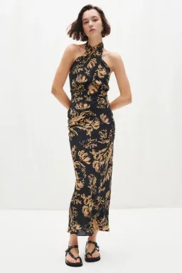 Shona Joy Dawn Silk Cross Front Halter Bias Midi Dress Floral Size 8 for rent on The Volte - image 6