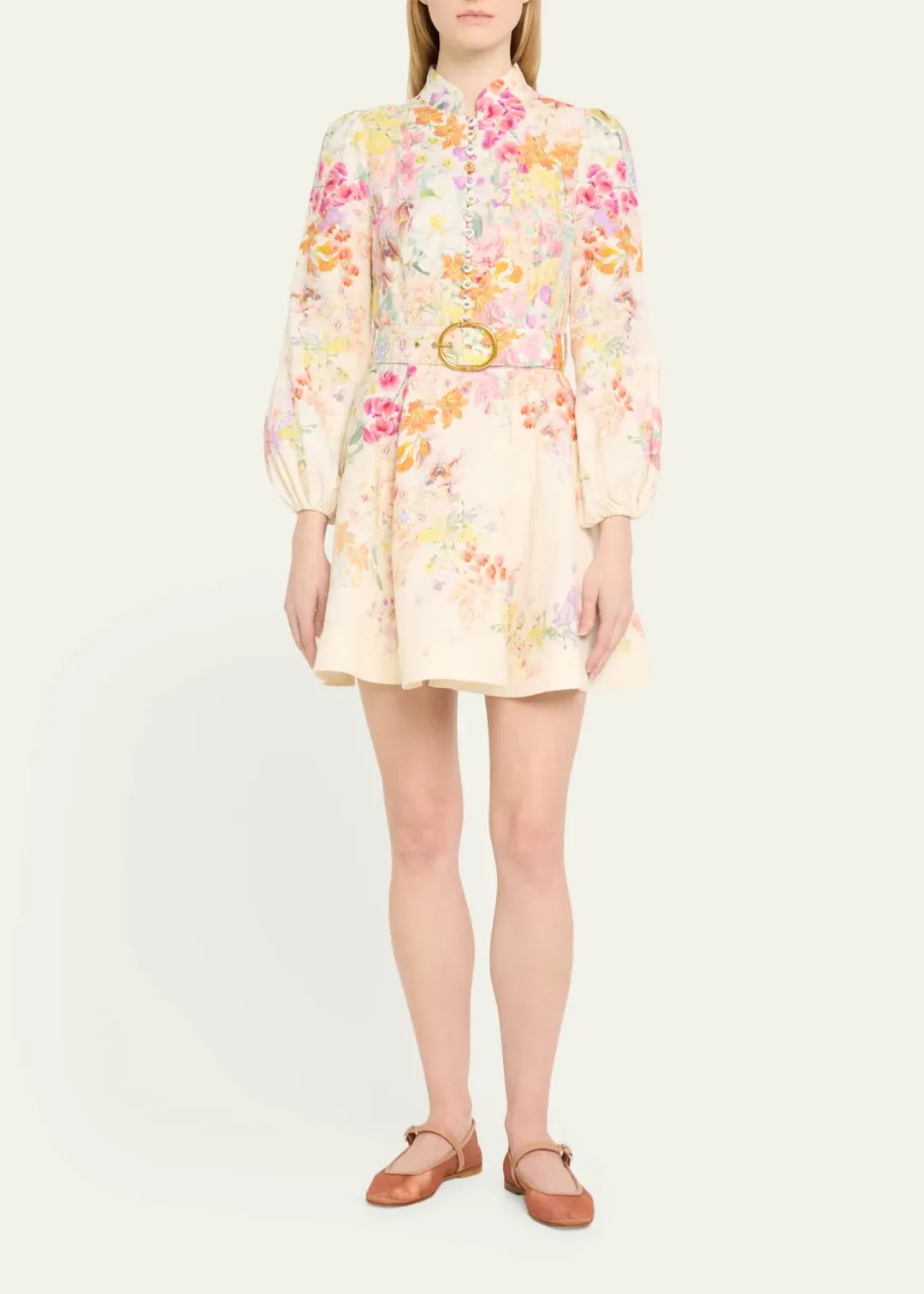 Zimmermann Natura Buttoned Mini Dress Kaleidoscope Garden Floral Size 1 / AU 10 for rent on The Volte - main image