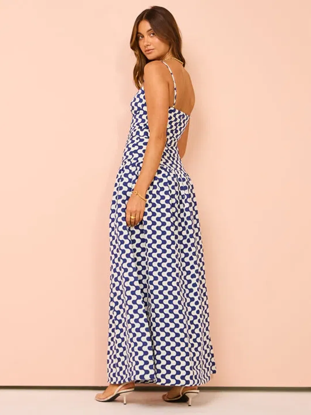 Shona Joy Erica Panelled Bustier Maxi Dress Ivory/Navy Size 14 for rent on The Volte - main image