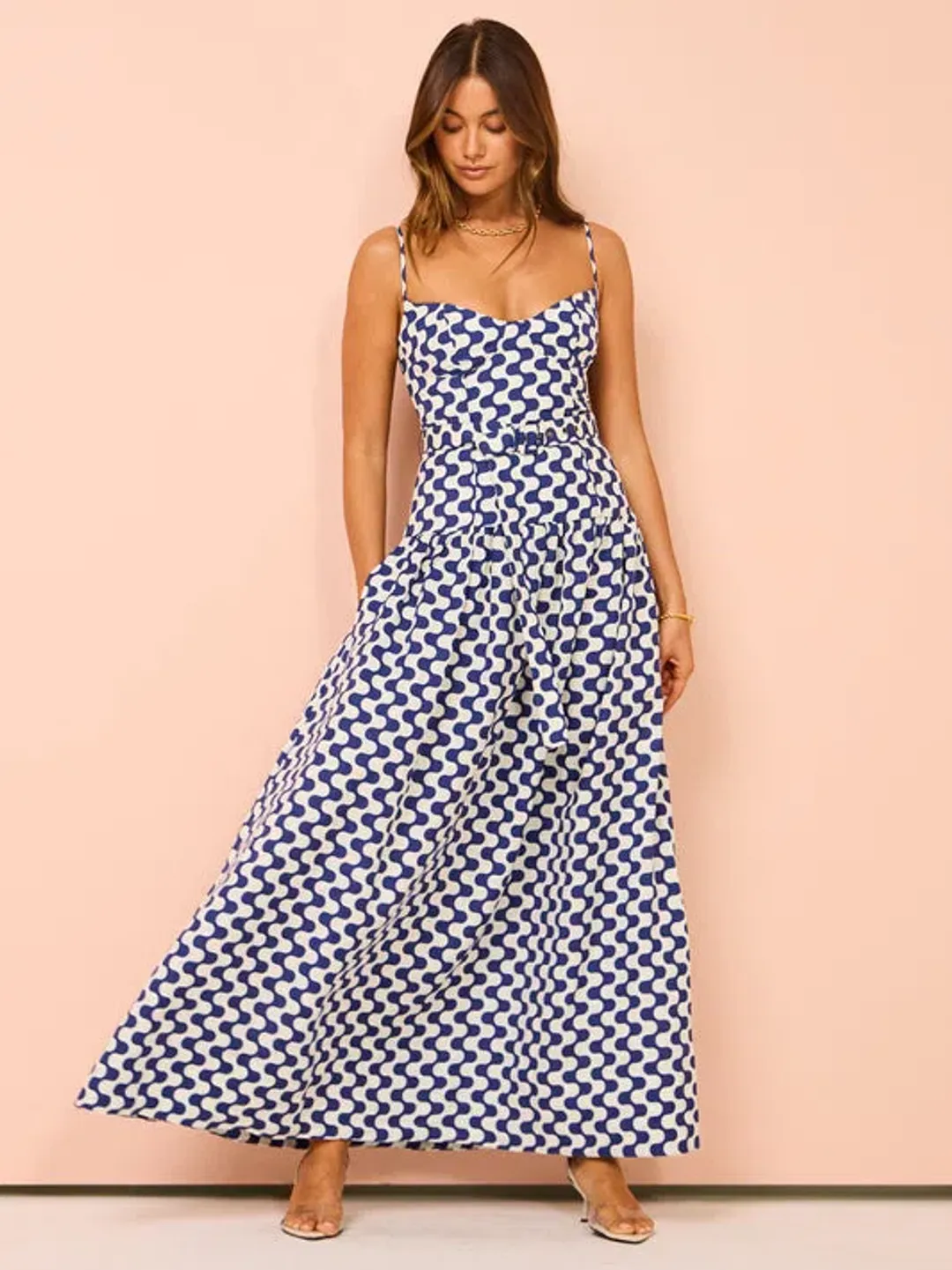 Shona Joy Erica Panelled Bustier Maxi Dress Ivory/Navy Size 14 for rent on The Volte - main image